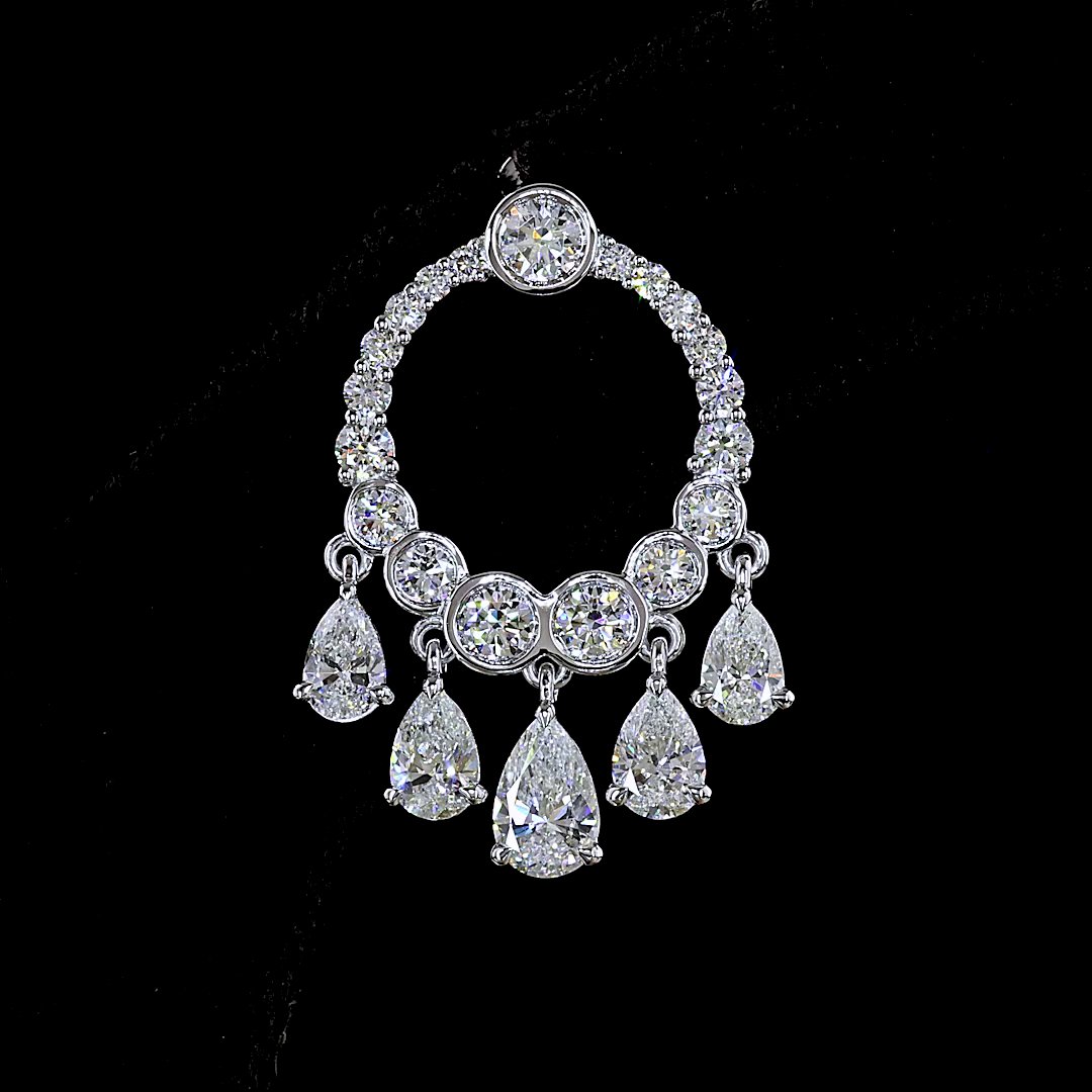 Lab-Grown 5.12 Carat Pear E-F-VS Diamond 14K White Gold Hanging Earrings