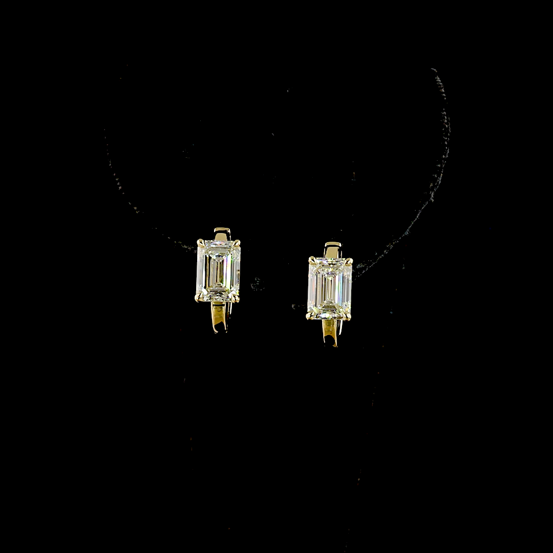 Lab-Grown 3.06 Carat Emerald E-F-VVS2 Diamond 14K Yellow Gold Huggies Earrings