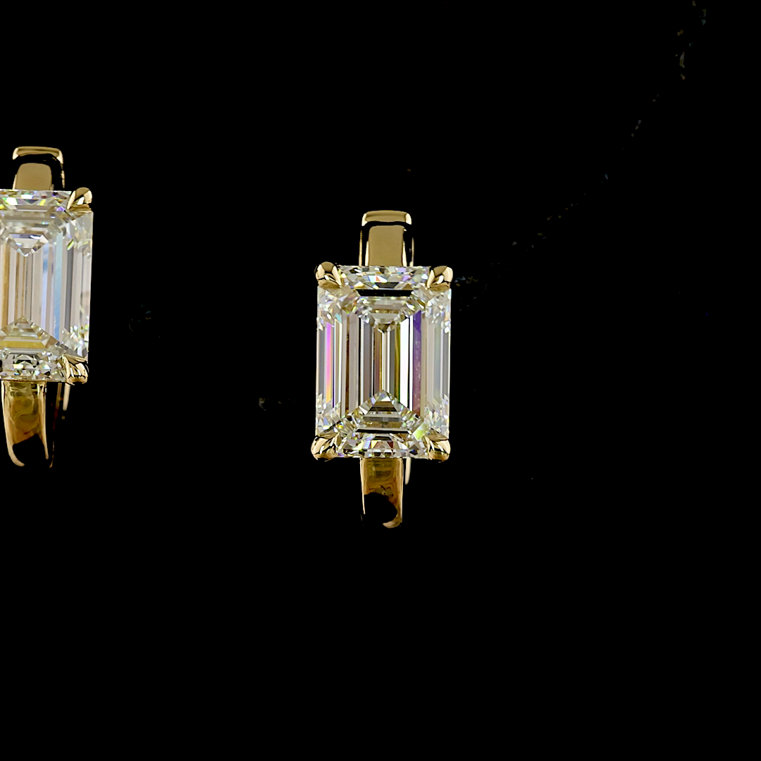 Lab-Grown 3.06 Carat Emerald E-F-VVS2 Diamond 14K Yellow Gold Huggies Earrings