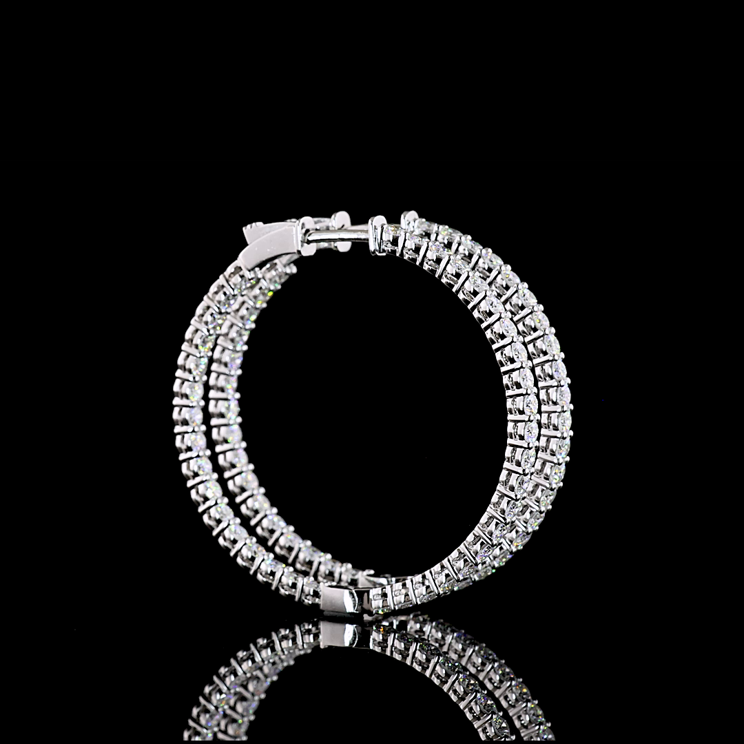 Lab-Grown 3.07 Carat Round E-F-VS Diamond 14K White Gold Hoops Earrings