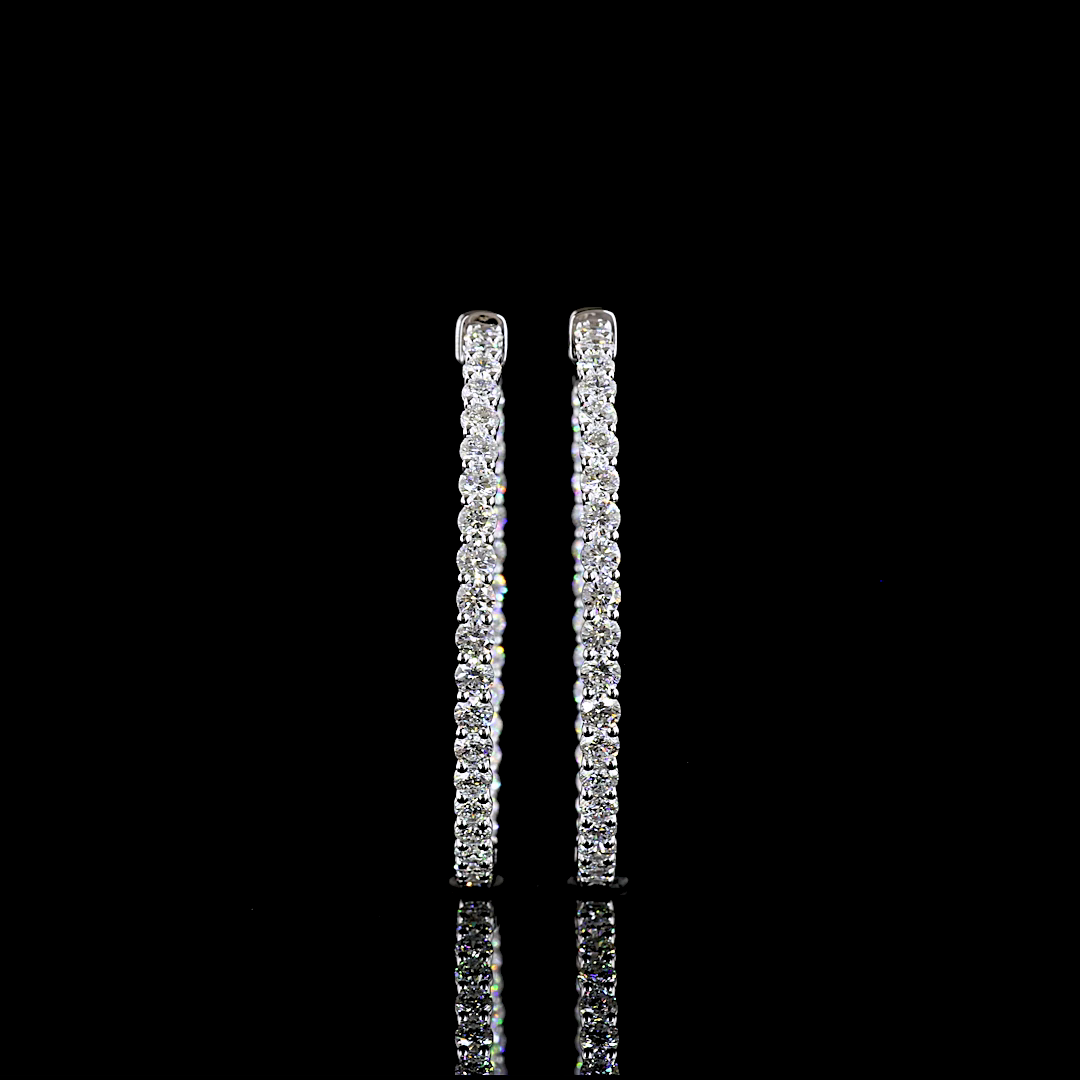 Lab-Grown 3.07 Carat Round E-F-VS Diamond 14K White Gold Hoops Earrings