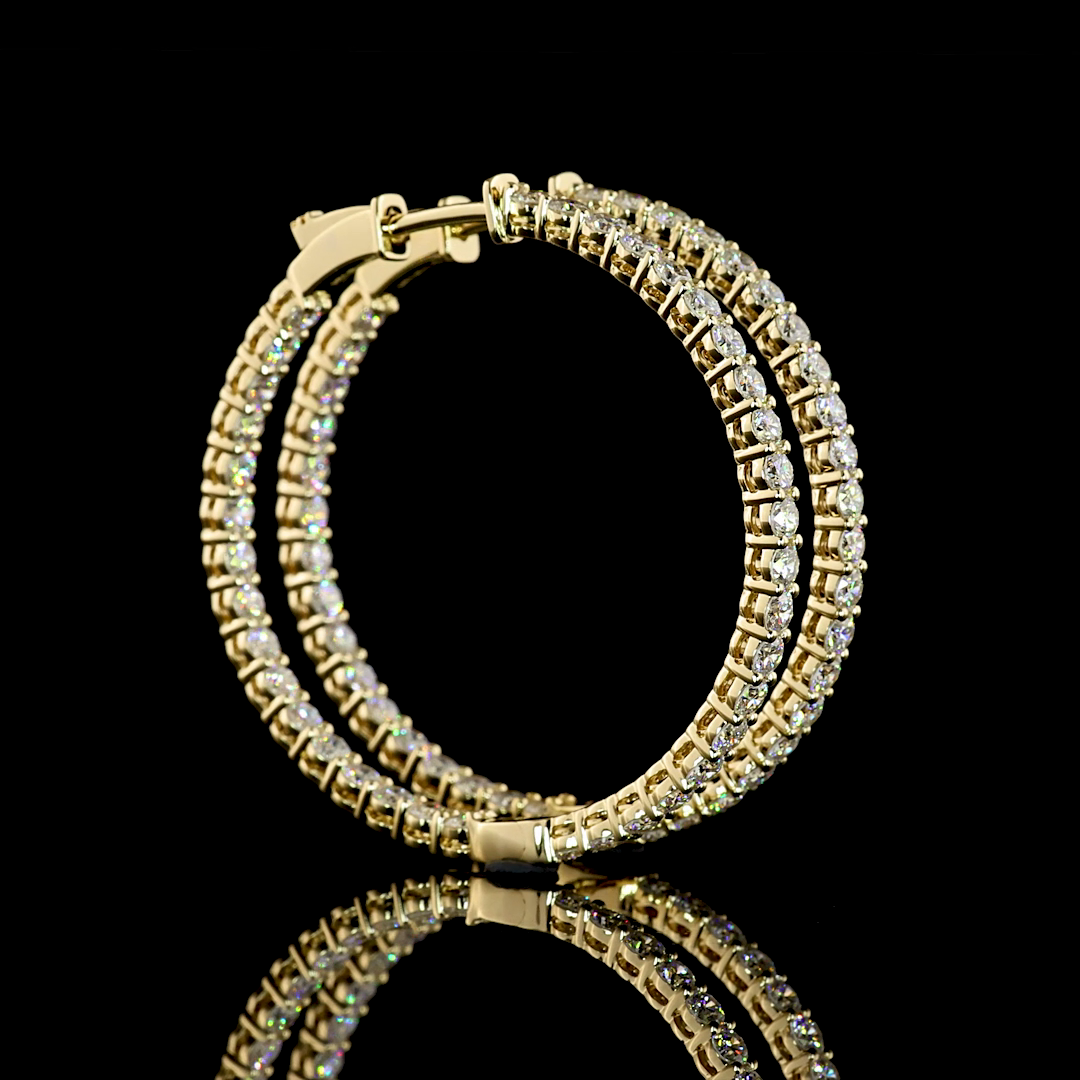 Lab-Grown 2.97 Carat Round E-F-VS1 Diamond 14K Yellow Gold Hoops Earrings