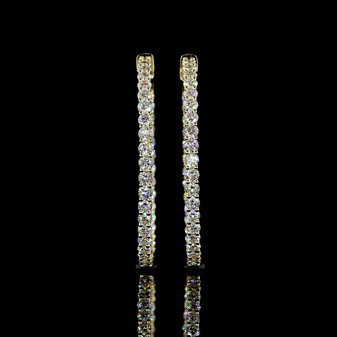 Lab-Grown 2.97 Carat Round E-F-VS1 Diamond 14K Yellow Gold Hoops Earrings