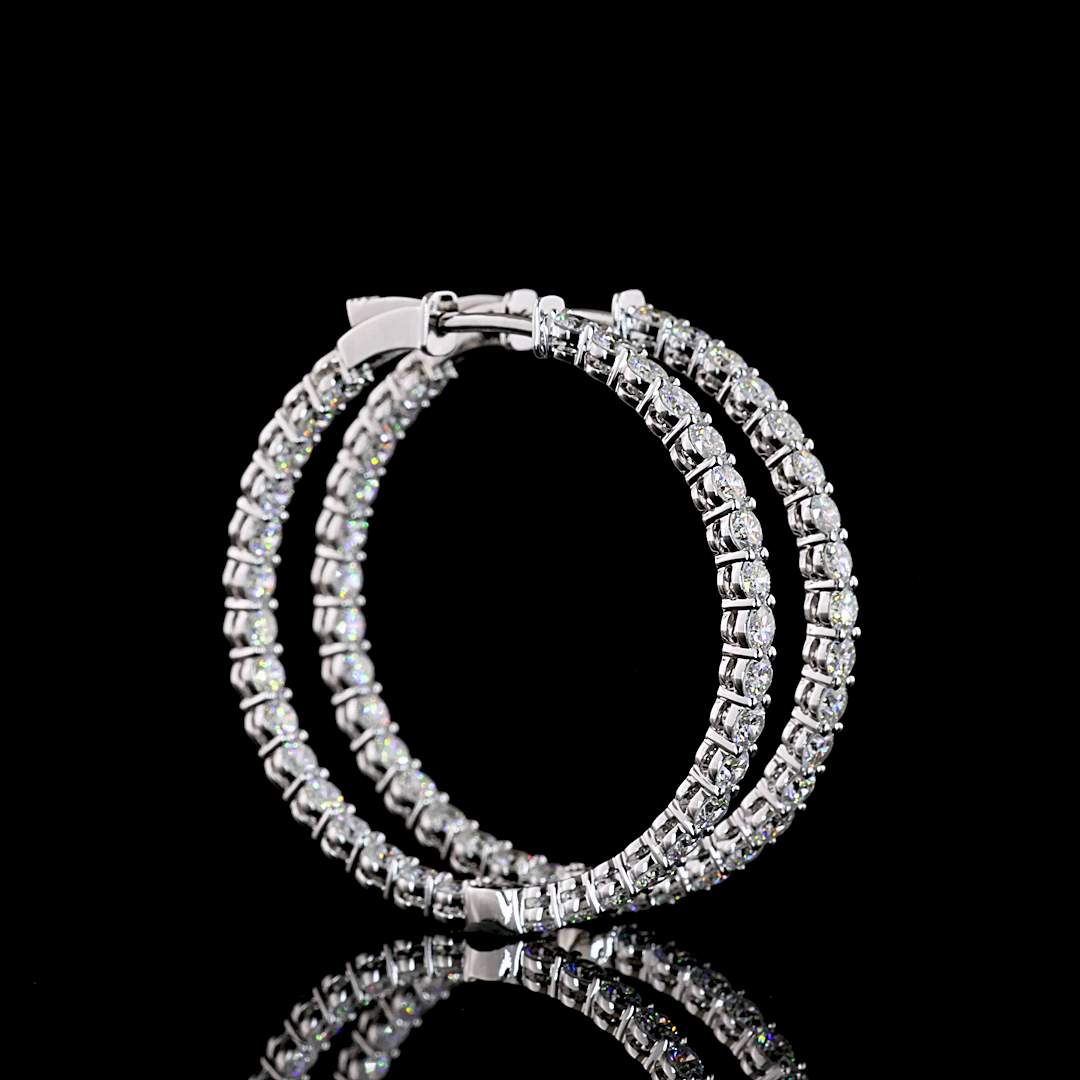 Lab-Grown 3.87 Carat Round E-F-VS Diamond 14K White Gold Hoops Earrings