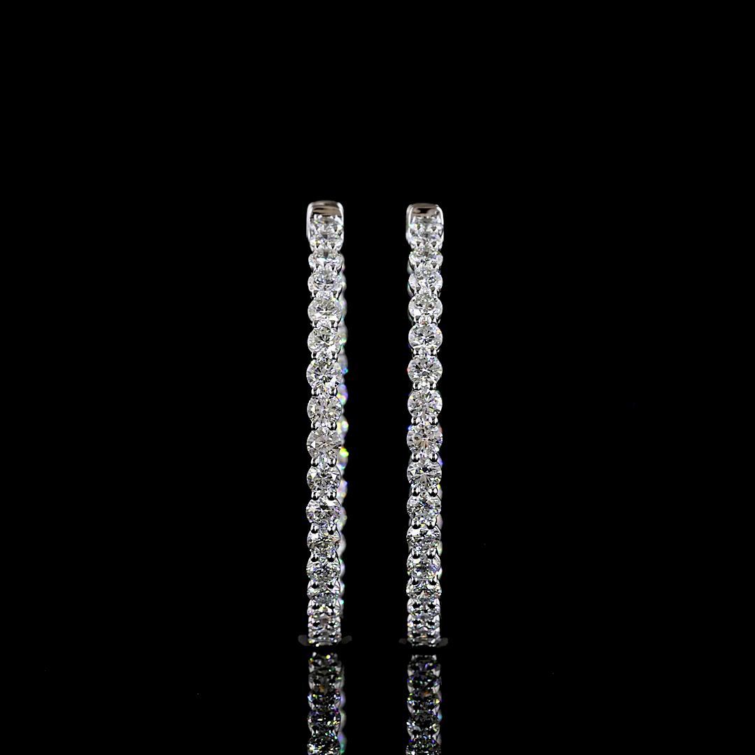 Lab-Grown 3.84 Carat Round E-F-VS Diamond 14K White Gold Hoops Earrings
