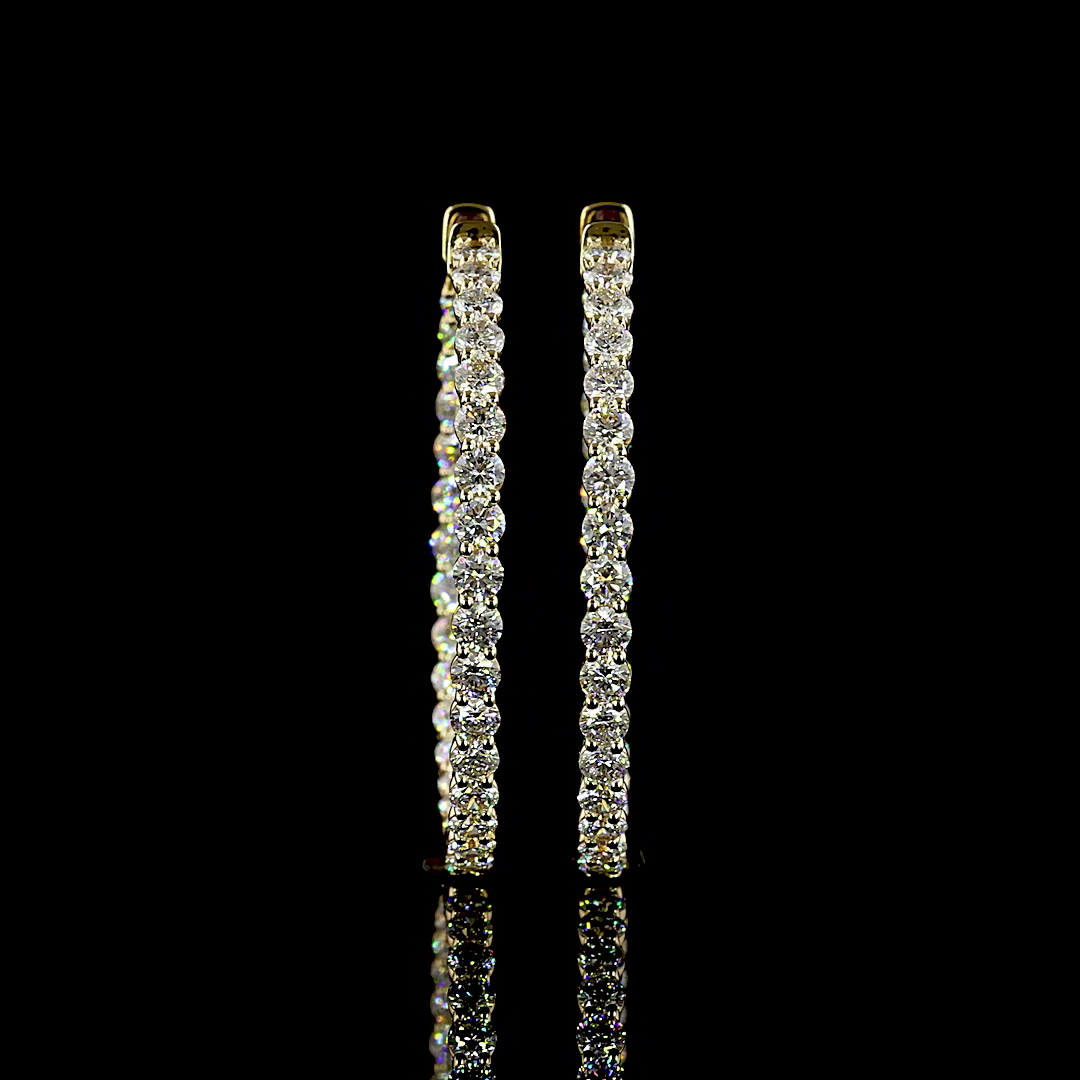 Lab-Grown 3.99 Carat Round E-F-VS2 Diamond 14K Yellow Gold Hoops Earrings