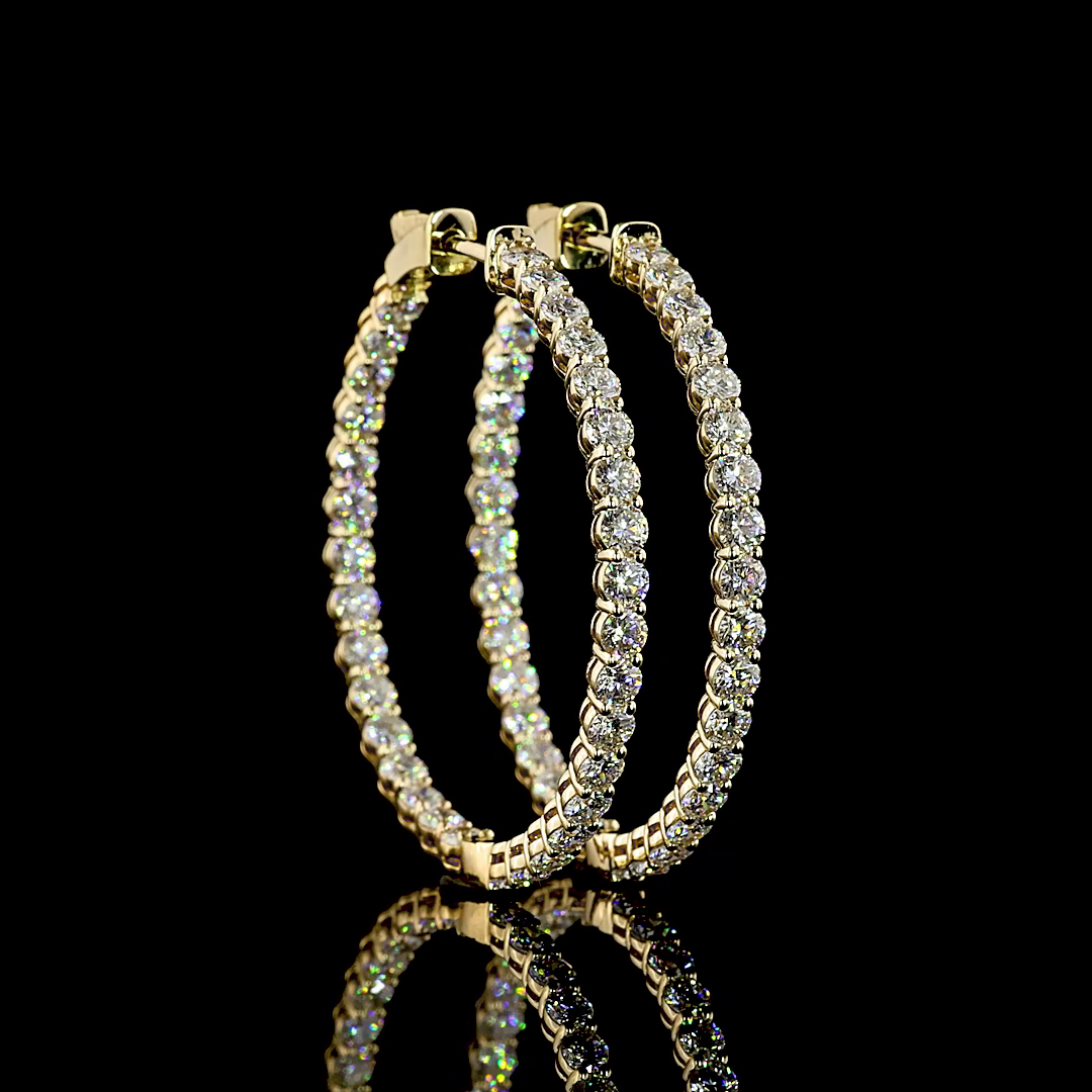 Lab-Grown 3.99 Carat Round E-F-VS2 Diamond 14K Yellow Gold Hoops Earrings