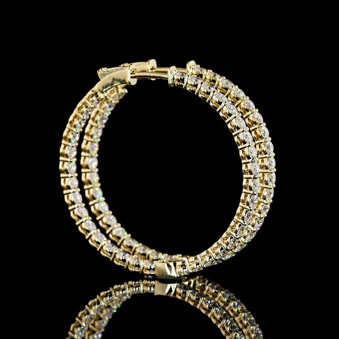 Lab-Grown 3.84 Carat Round E-F-VS Diamond 14K Yellow Gold Hoops Earrings