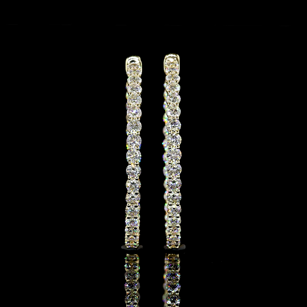 Lab-Grown 3.84 Carat Round E-F-VS Diamond 14K Yellow Gold Hoops Earrings