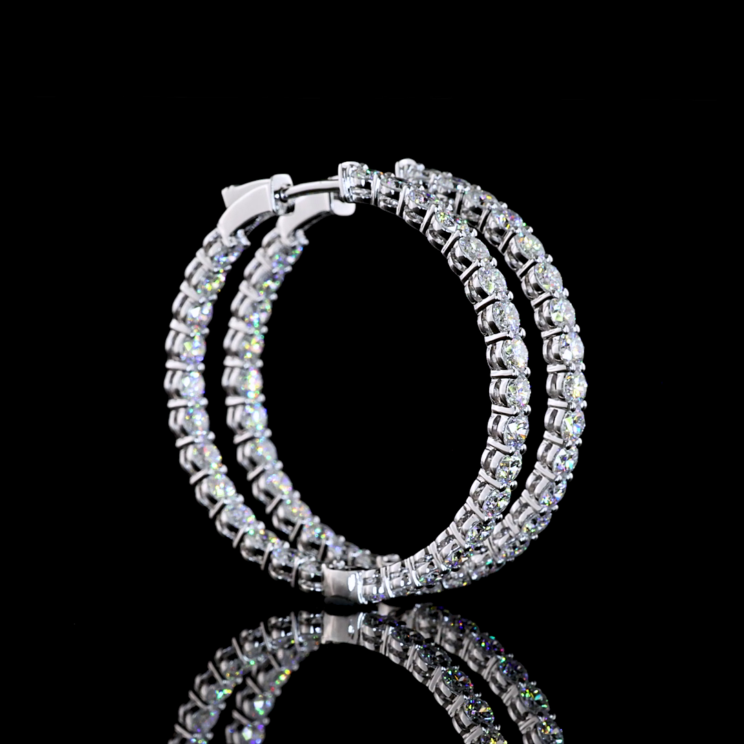 Lab-Grown 5.11 Carat Round E-F-VS1 Diamond 14K White Gold Hoops Earrings