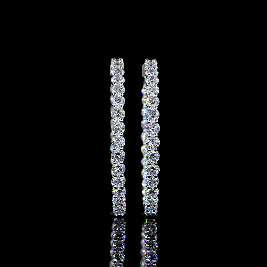 Lab-Grown 5.11 Carat Round E-F-VS1 Diamond 14K White Gold Hoops Earrings