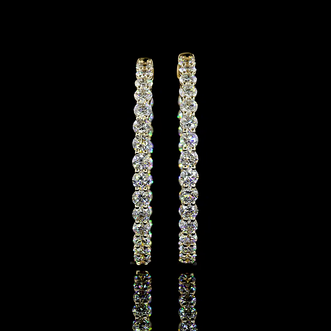 Lab-Grown 5.18 Carat Round E-F-VS Diamond 14K Yellow Gold Hoops Earrings