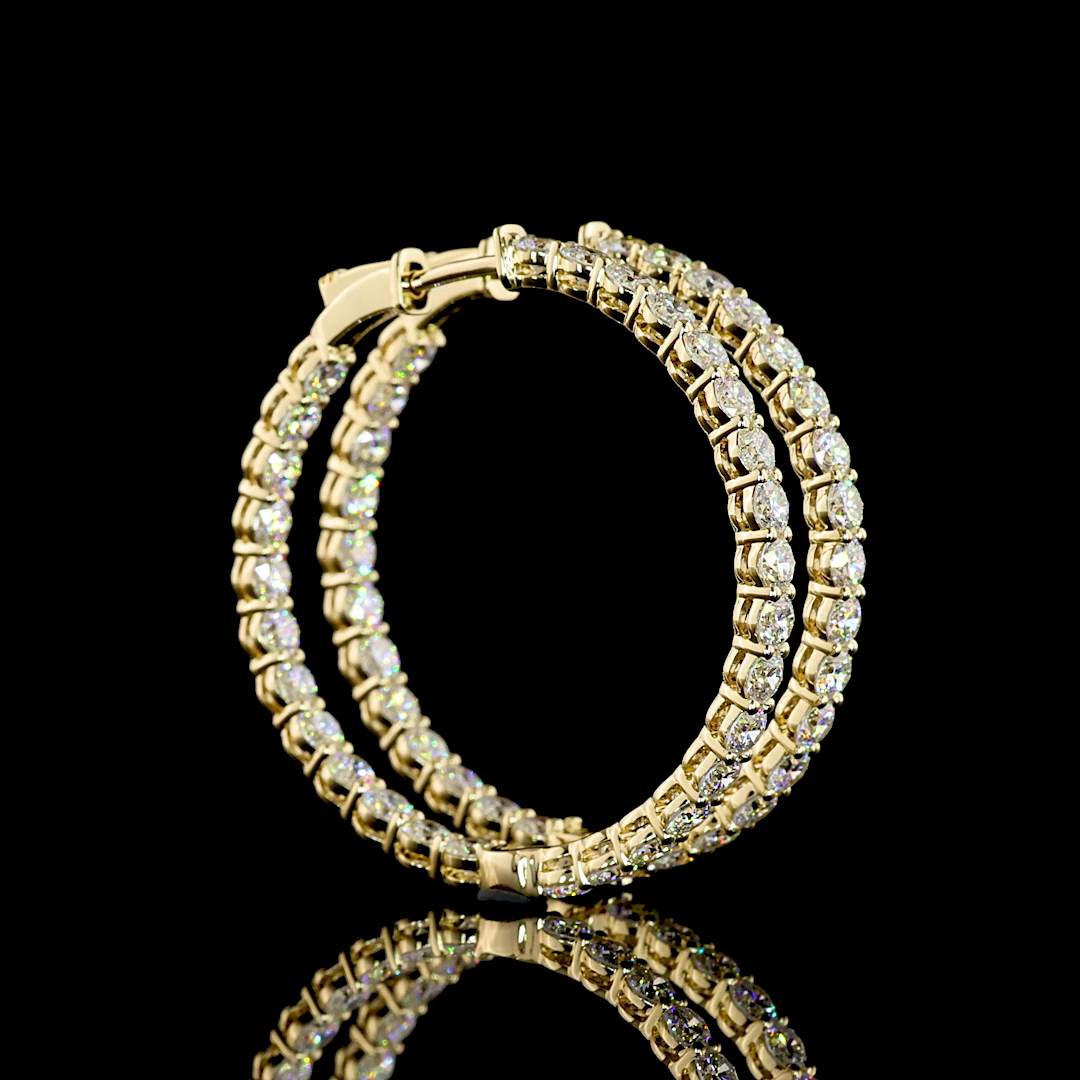 Lab-Grown 5.19 Carat Round E-F-VS Diamond 14K Yellow Gold Hoops Earrings