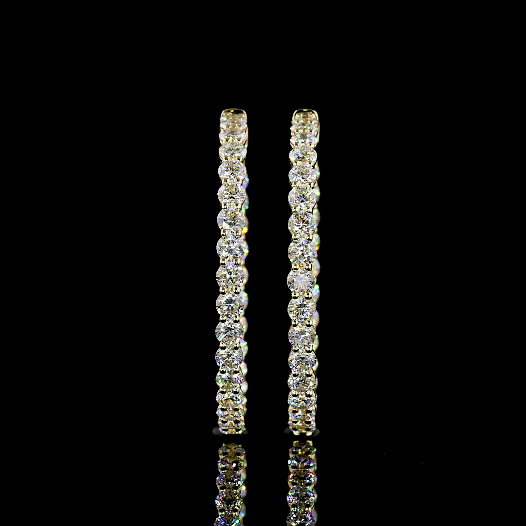Lab-Grown 5.19 Carat Round E-F-VS Diamond 14K Yellow Gold Hoops Earrings