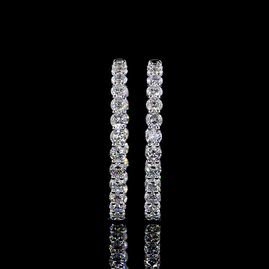 Lab-Grown 6.88 Carat Round E-F-VS1 Diamond 14K White Gold Hoops Earrings
