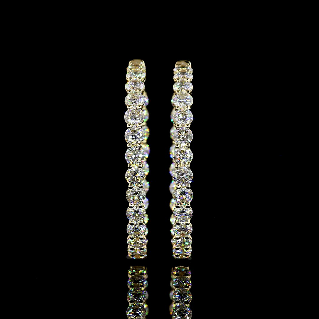 Lab-Grown 6.96 Carat Round E-F-VS2 Diamond 14K Yellow Gold Hoops Earrings