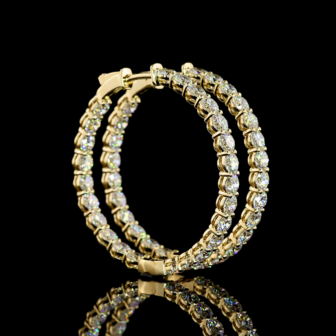 Lab-Grown 6.97 Carat Round E-F-VS1 Diamond 14K Yellow Gold Hoops Earrings