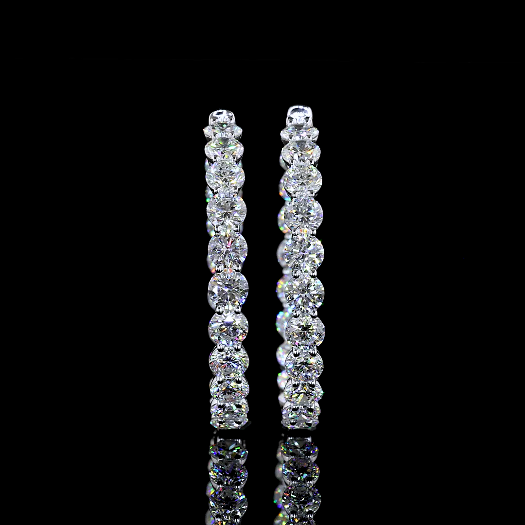 Lab-Grown 10.14 Carat Round E-F-VS1 Diamond 14K White Gold Hoops Earrings