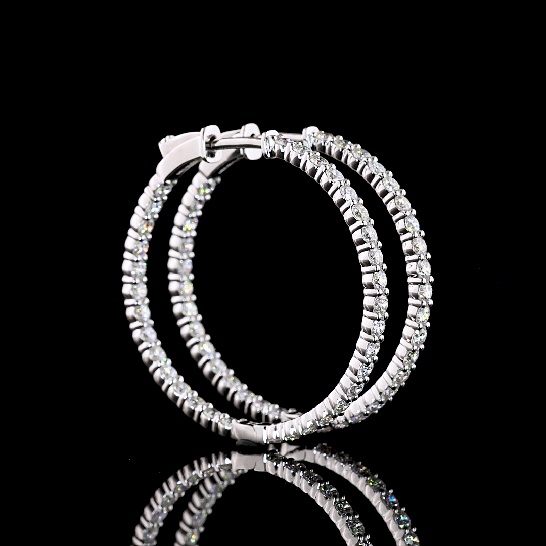 Lab-Grown 2.15 Carat Round E-F-VS Diamond 14K White Gold Hoops Earrings
