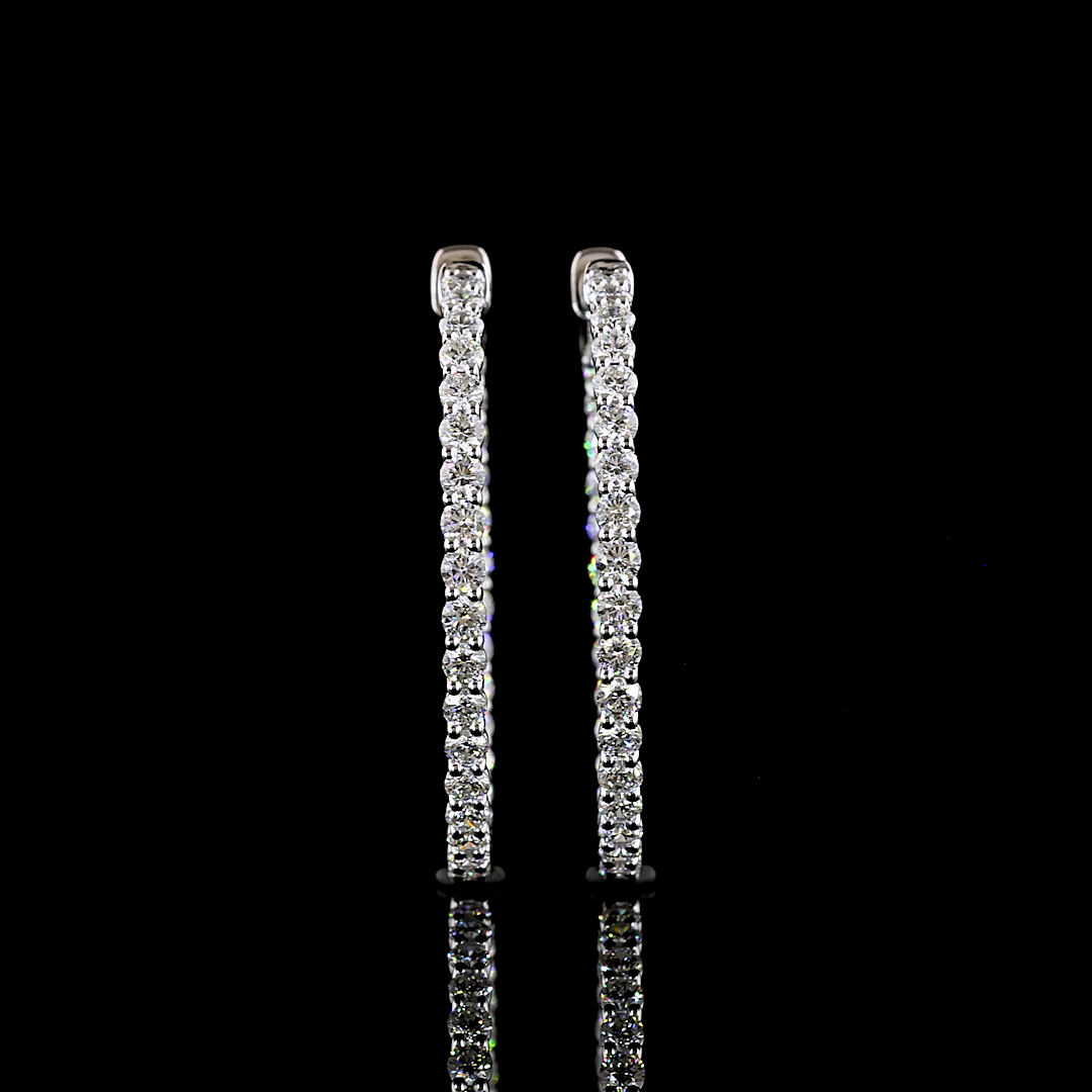 Lab-Grown 2.02 Carat Round E-F-VS Diamond 14K White Gold Hoops Earrings