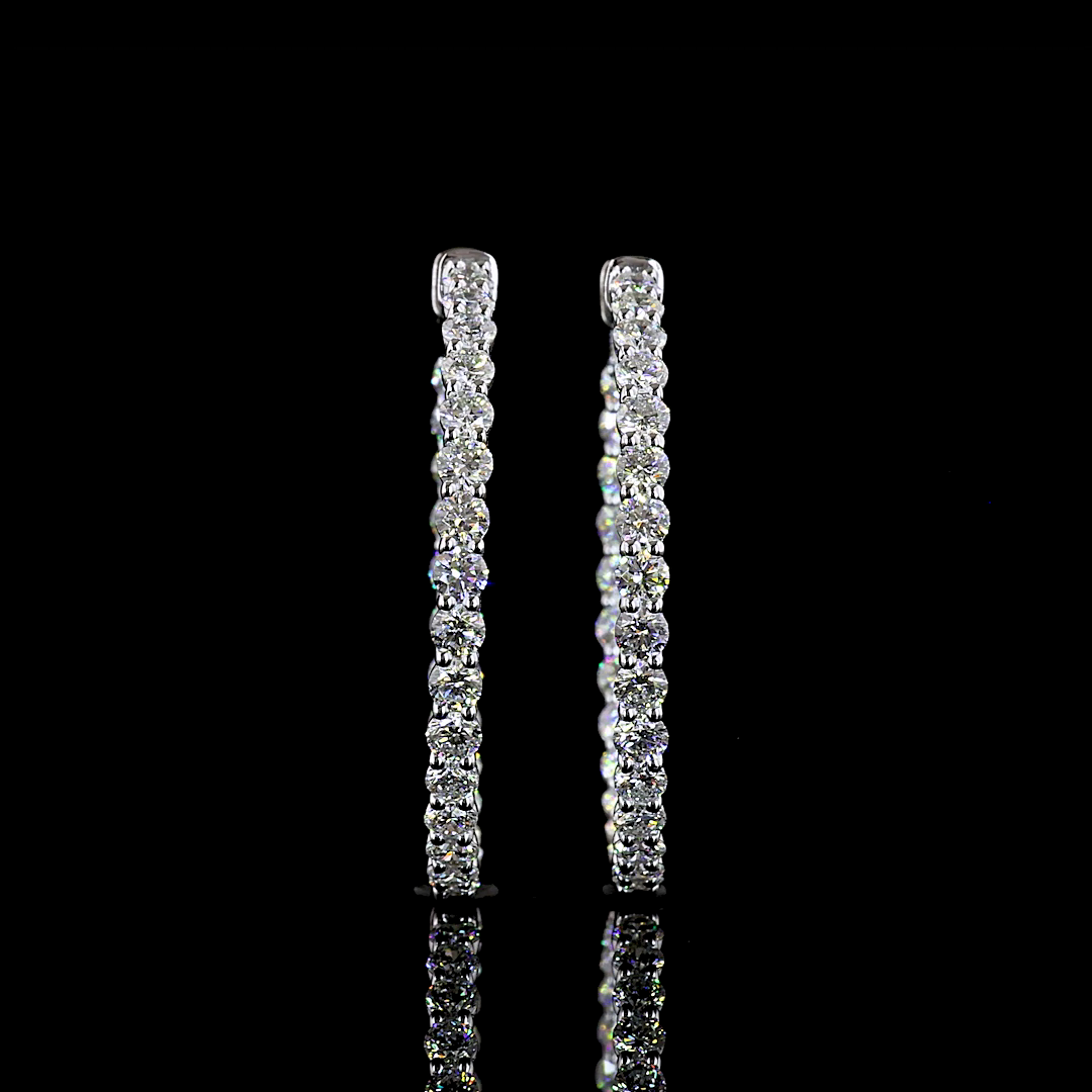 Lab-Grown 2.95 Carat Round E-F-VS Diamond 14K White Gold Hoops Earrings