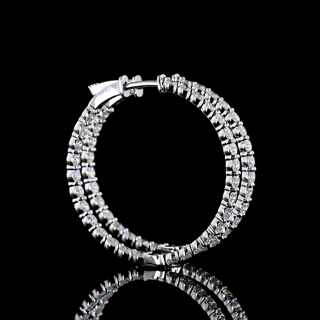 Lab-Grown 3.16 Carat Round E-F-VS Diamond 14K White Gold Hoops Earrings