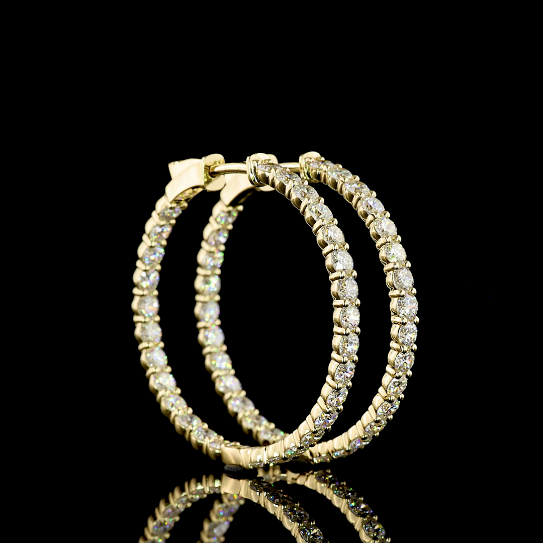 Lab-Grown 3.1 Carat Round E-F-VS Diamond 14K Yellow Gold Hoops Earrings