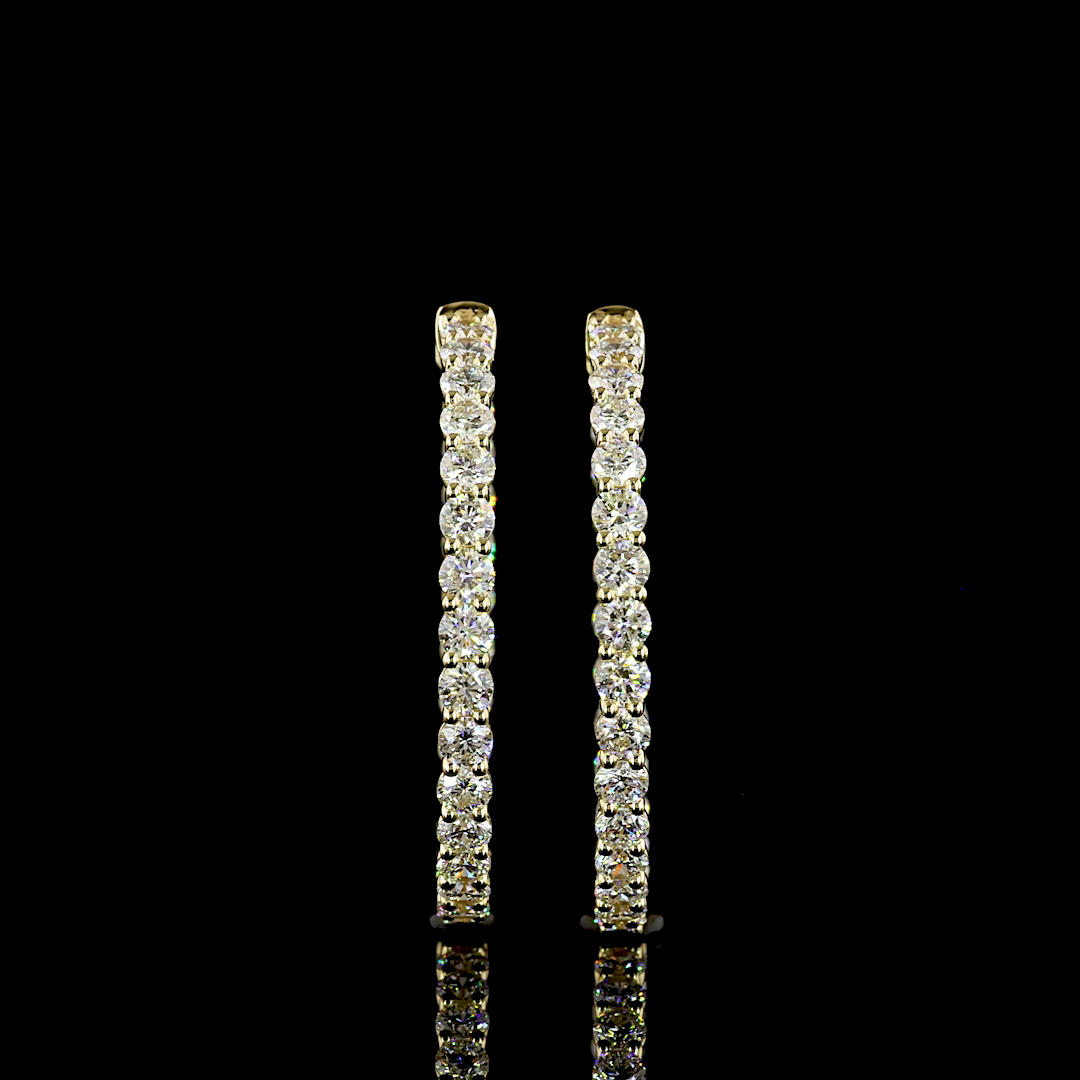 Lab-Grown 3.1 Carat Round E-F-VS Diamond 14K Yellow Gold Hoops Earrings