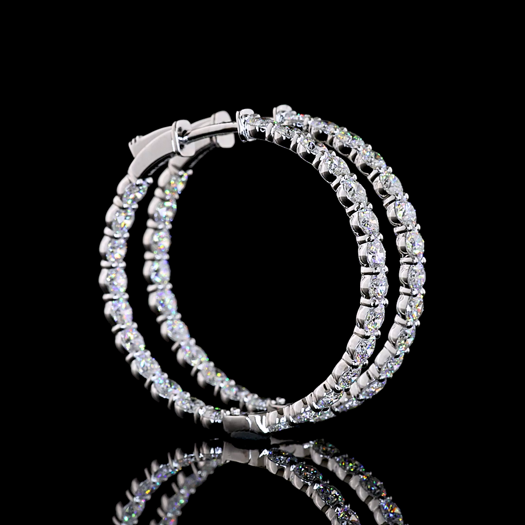 Lab-Grown 4.24 Carat Round E-F-VS Diamond 14K White Gold Hoops Earrings