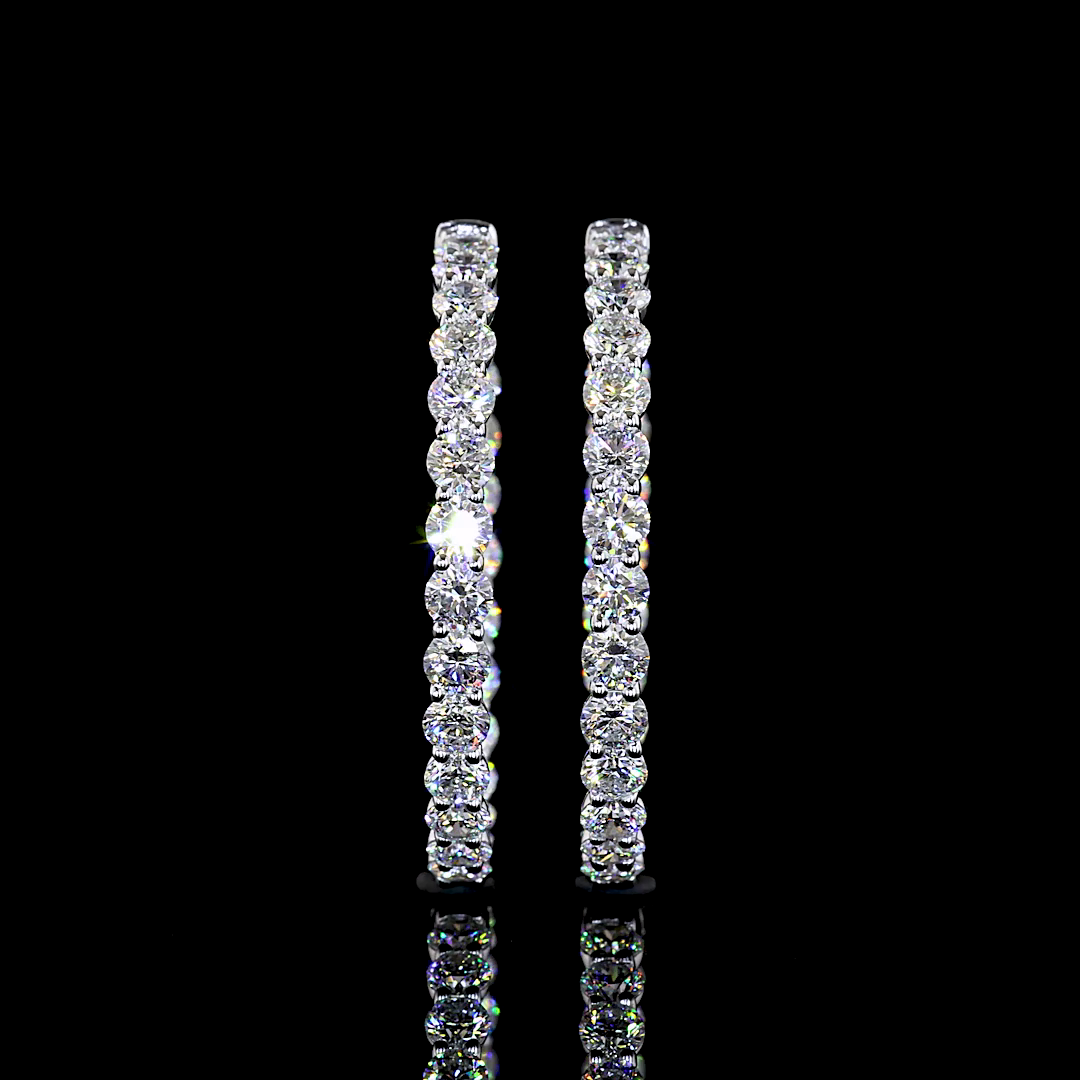Lab-Grown 4.24 Carat Round E-F-VS Diamond 14K White Gold Hoops Earrings