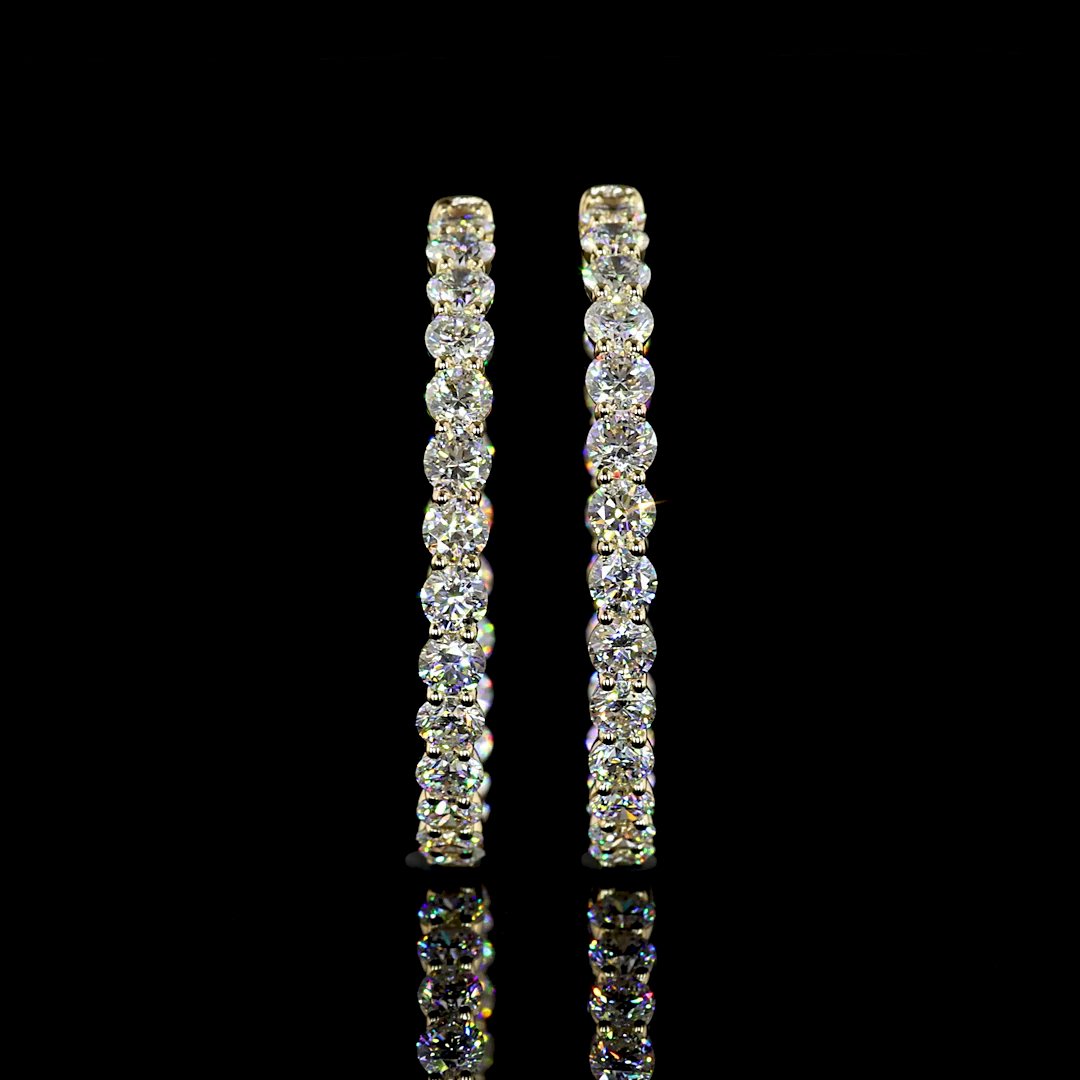 Lab-Grown 4.54 Carat Round E-F-VS1 Diamond 14K Yellow Gold Hoops Earrings