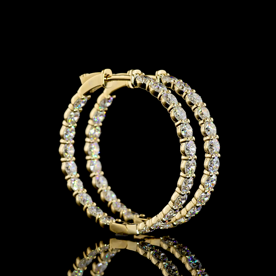 Lab-Grown 5.18 Carat Round E-F-VS1 Diamond 14K Yellow Gold Hoops Earrings