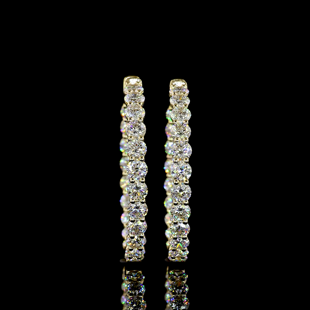 Lab-Grown 5.18 Carat Round E-F-VS1 Diamond 14K Yellow Gold Hoops Earrings