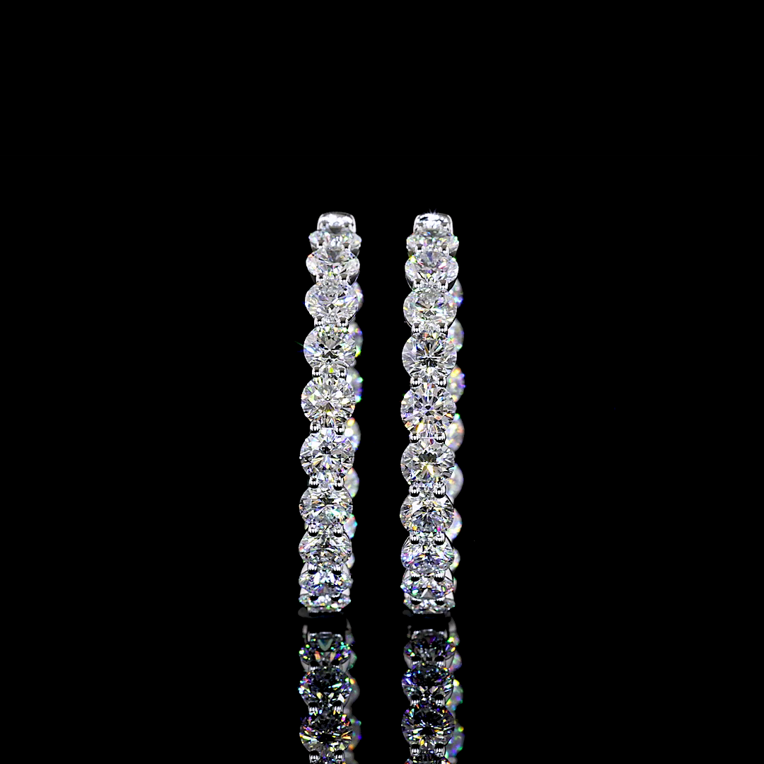 Lab-Grown 7.01 Carat Round E-F-VS1 Diamond 14K White Gold Hoops Earrings