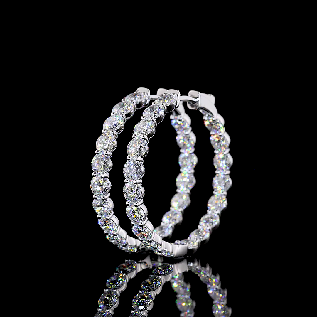 Lab-Grown 7.01 Carat Round E-F-VS1 Diamond 14K White Gold Hoops Earrings