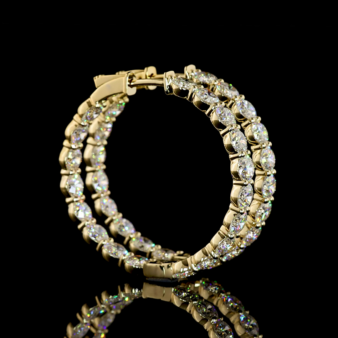 Lab-Grown 7.35 Carat Round E-F-VS1 Diamond 14K Yellow Gold Hoops Earrings