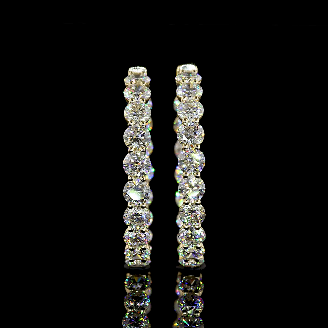 Lab-Grown 7.35 Carat Round E-F-VS1 Diamond 14K Yellow Gold Hoops Earrings