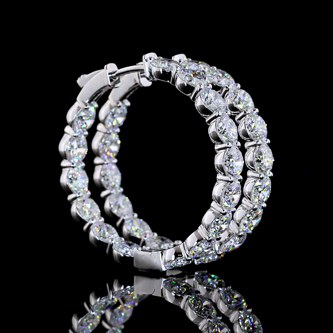 Lab-Grown 9.98 Carat Round E-F-VS1 Diamond 14K White Gold Hoops Earrings
