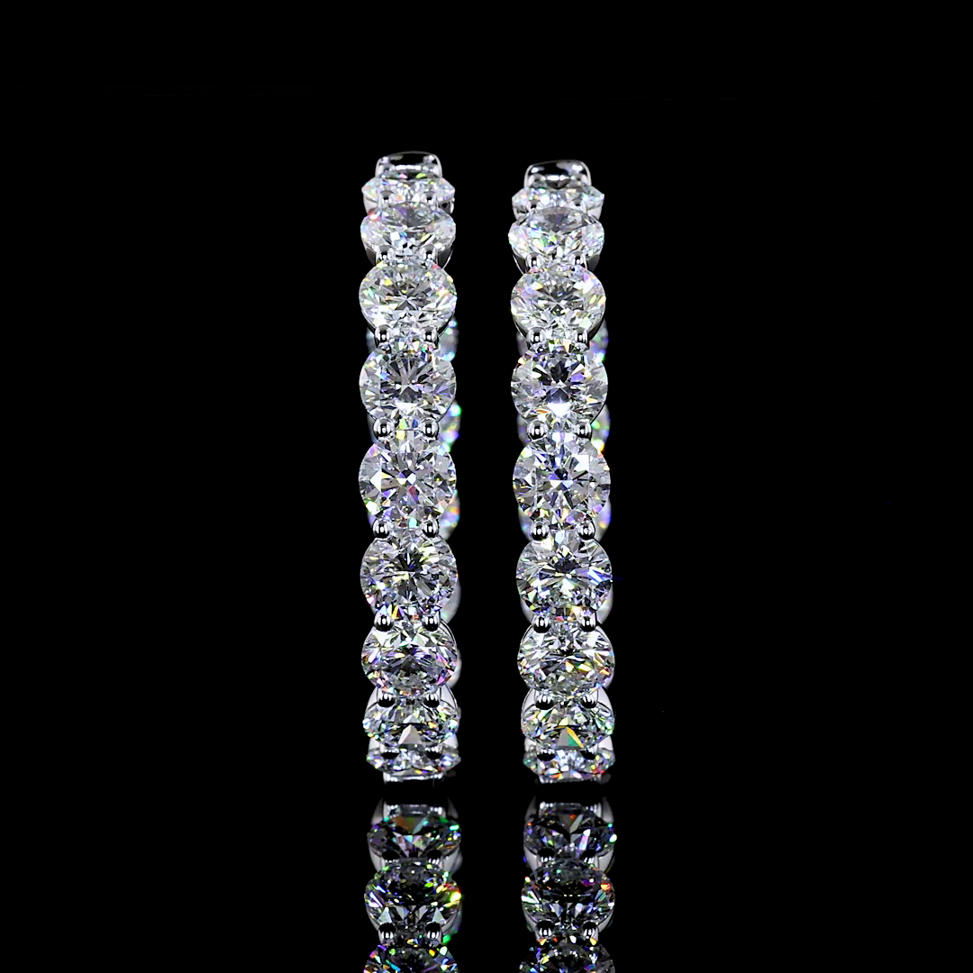 Lab-Grown 9.98 Carat Round E-F-VS1 Diamond 14K White Gold Hoops Earrings