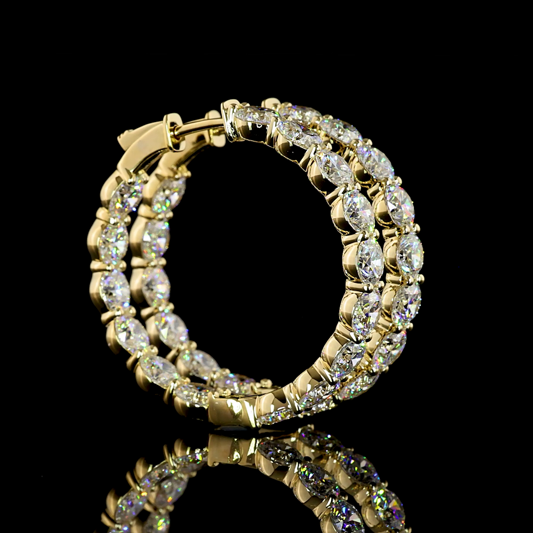 Lab-Grown 10.06 Carat Round E-VS Diamond 14K Yellow Gold Hoops Earrings