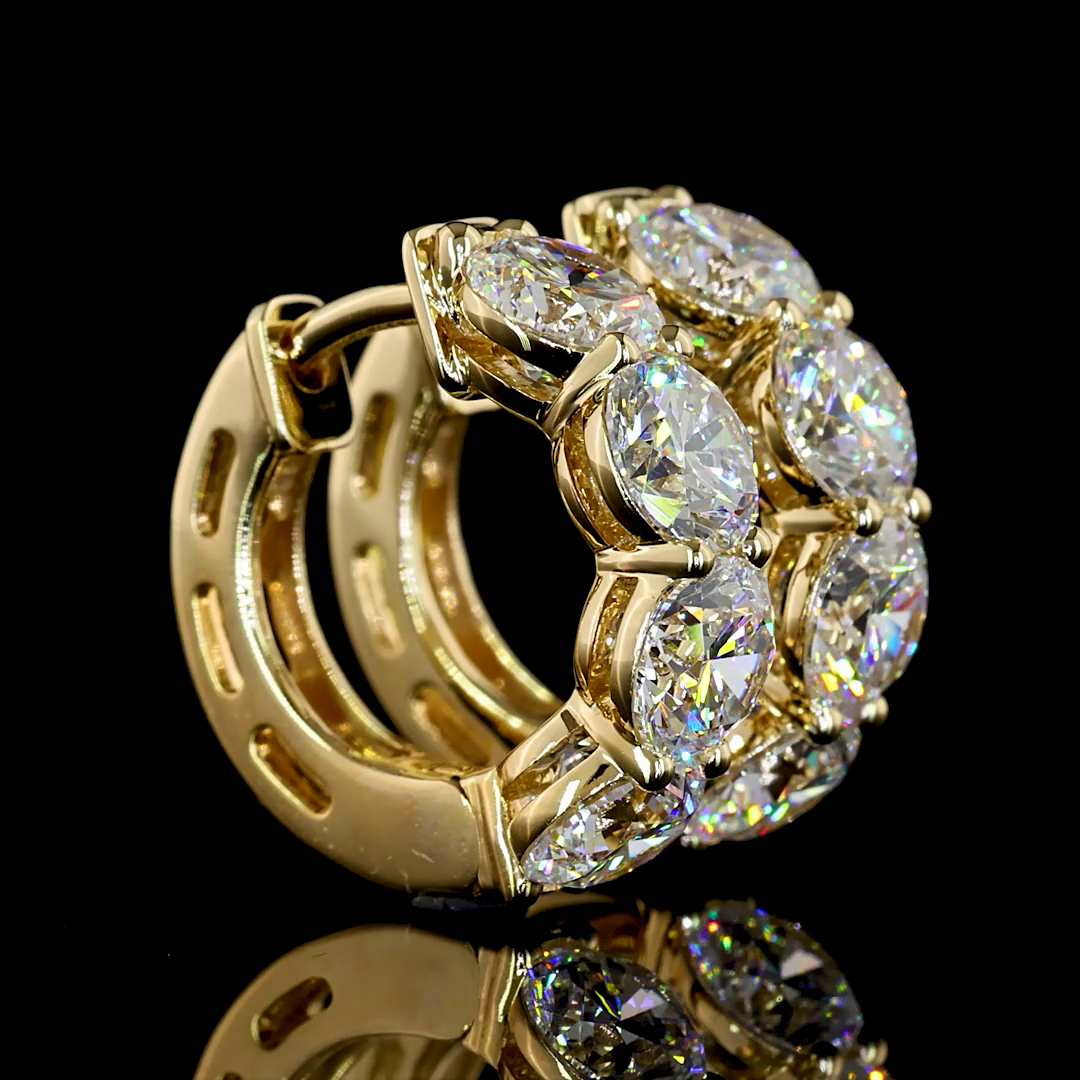 Lab-Grown 3.13 Carat Round E-F-VS+ Diamond 14K Yellow Gold Huggies Earrings