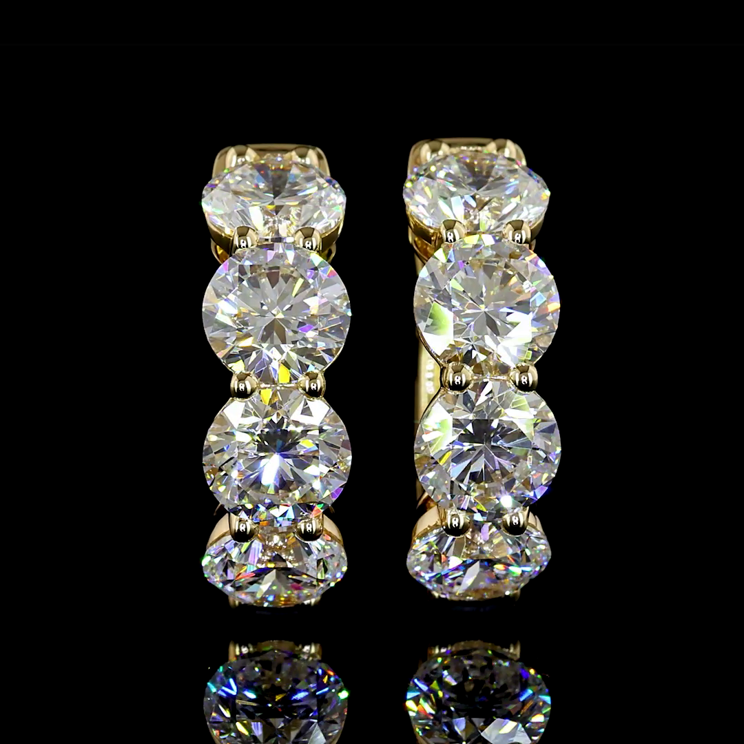 Lab-Grown 3.13 Carat Round E-F-VS+ Diamond 14K Yellow Gold Huggies Earrings