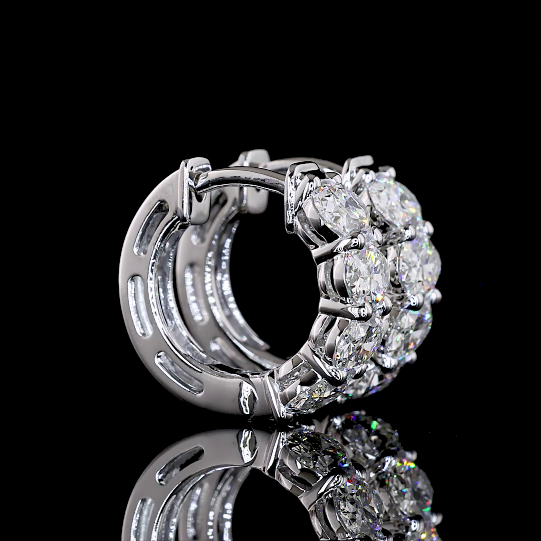 Lab-Grown 2.03 Carat Oval E-VS1 Diamond 14K White Gold Huggies Earrings