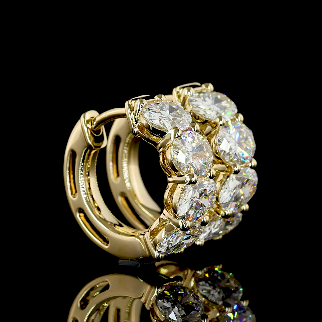 Lab-Grown 3.03 Carat Oval E-F-VS+ Diamond 14K Yellow Gold Huggies Earrings