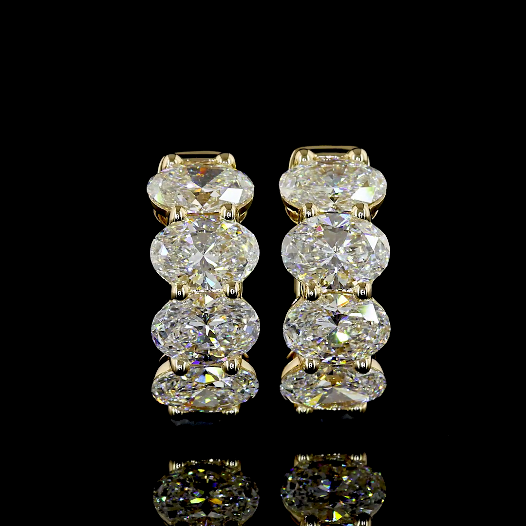 Lab-Grown 3.03 Carat Oval E-F-VS+ Diamond 14K Yellow Gold Huggies Earrings