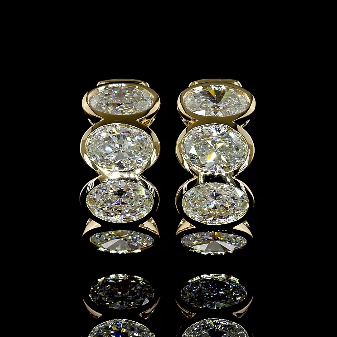 Lab-Grown 2.01 Carat Oval E-VS1 Diamond 14K Yellow Gold Huggies Earrings