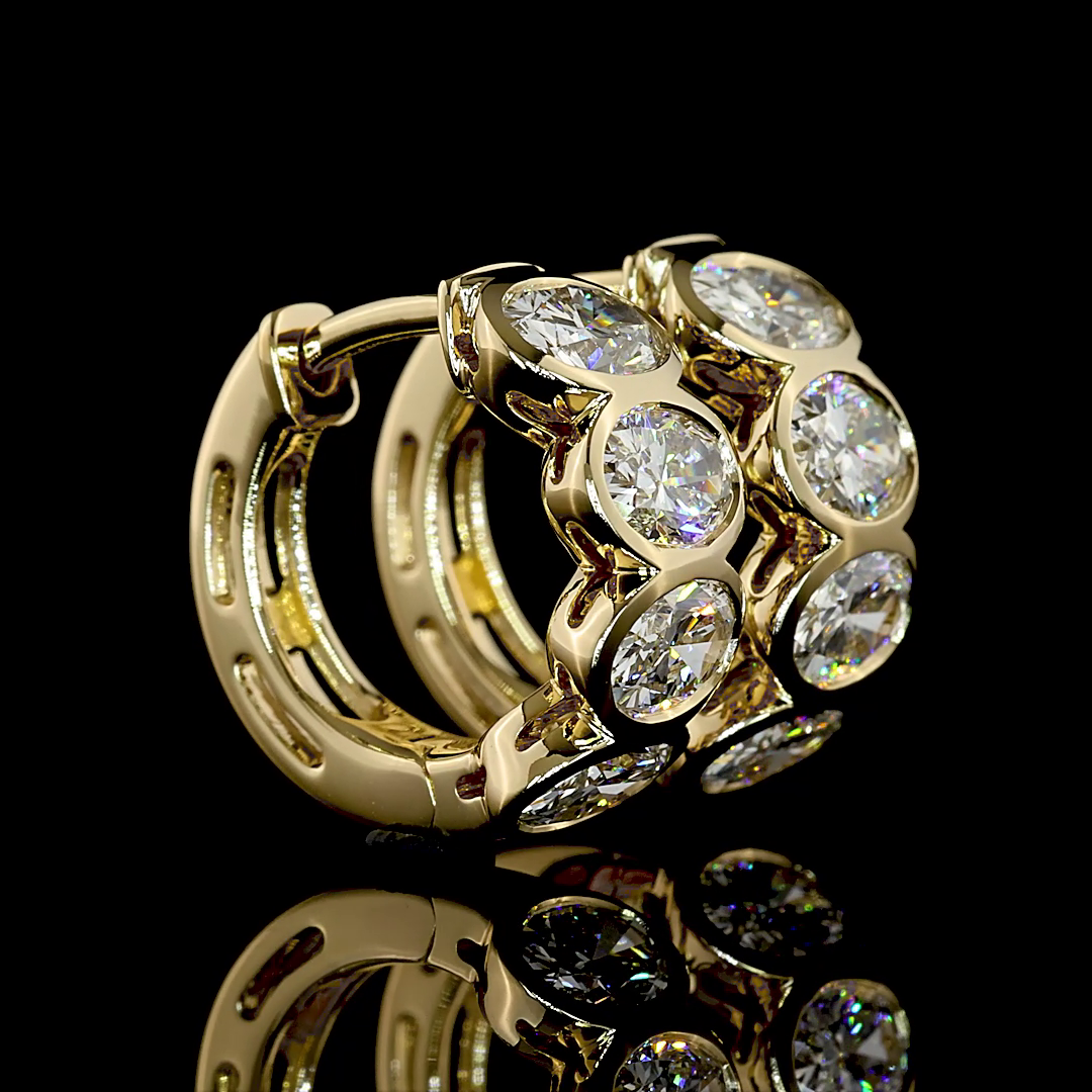 Lab-Grown 2.01 Carat Oval E-VS1 Diamond 14K Yellow Gold Huggies Earrings