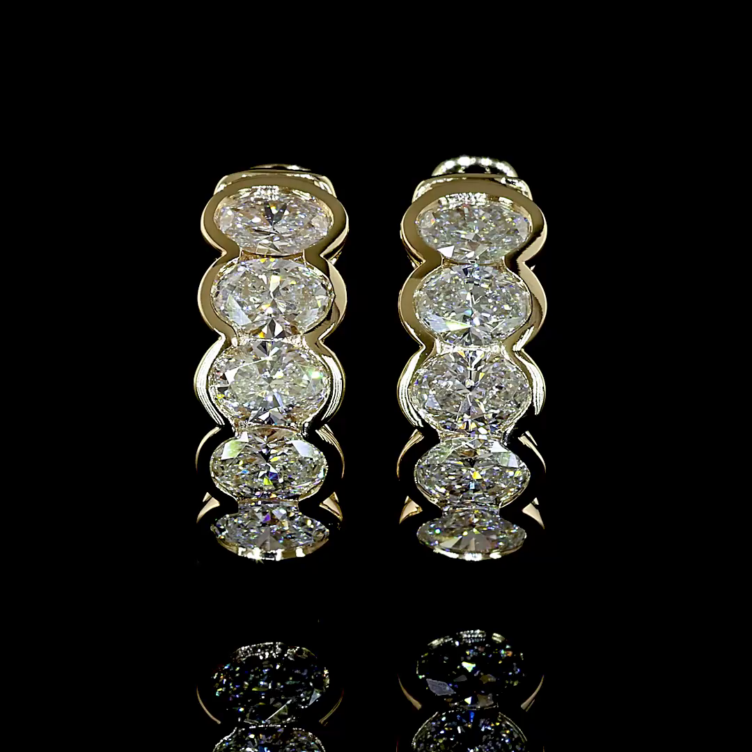 Lab-Grown 1.03 Carat Oval E-F-VS+ Diamond 14K Yellow Gold Huggies Earrings
