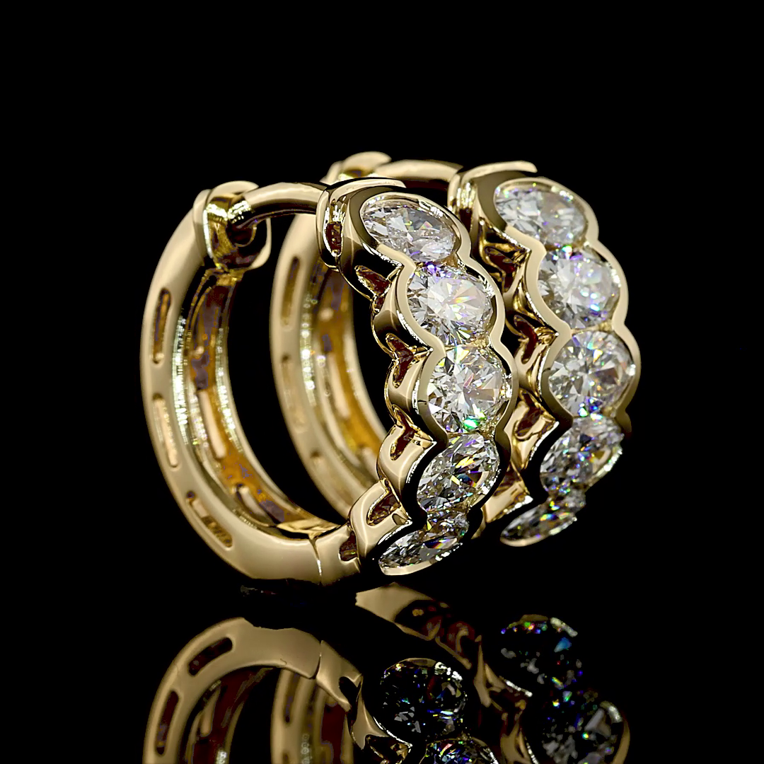 Lab-Grown 1.03 Carat Oval E-F-VS+ Diamond 14K Yellow Gold Huggies Earrings
