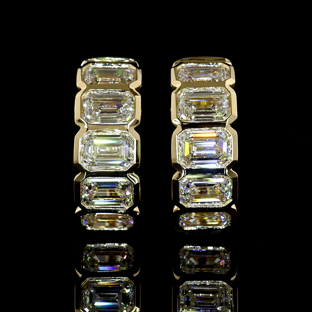 Lab-Grown 1.99 Carat Emerald E-F-VS+ Diamond 14K Yellow Gold Huggies Earrings